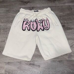 Rare Roku Studio baggy white and pink cotton shorts